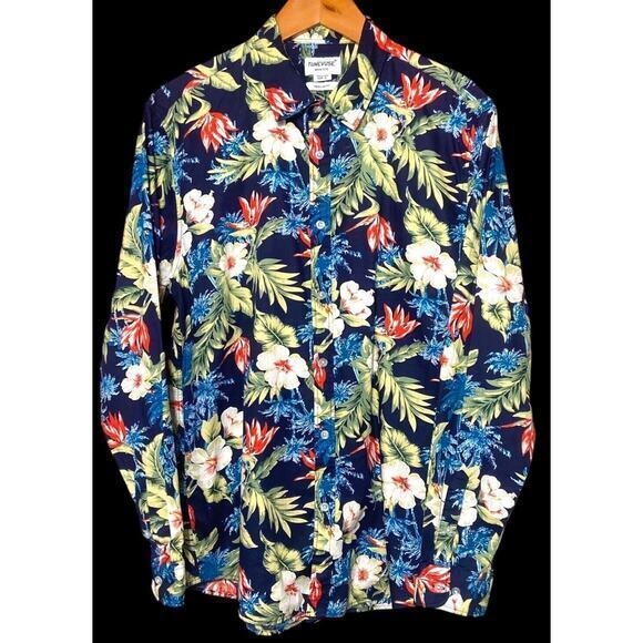Tunevuse Blue Aloha Tropical Regular Fit Button Up Shirt Long Sleeve Men's Sz XL - Picture 3 of 14